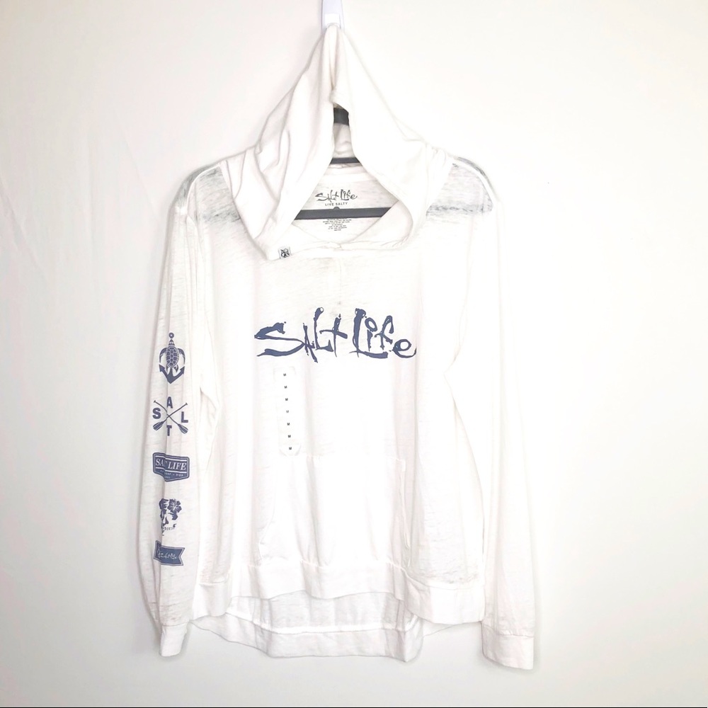 Salt life white lightweight hooded sweatshirt